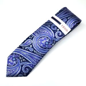 IZOD Goldwyn Paisley Purple Navy Blue Silk Tie NWT